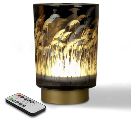 Eywamage Mittel Batterie-Pampasgras-Tischlampe, kabellose Glas-Nachttischlampe mit Fernbedienung und Timer, dekorative Lichter