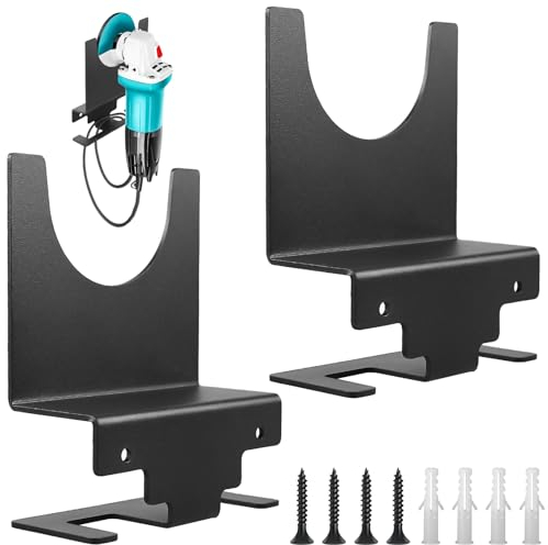 Pack of 2 Angle Grinder Holder, Wall Mount Angle Grinder Stand in Carbon Steel, for All Brands, Angle Grinder Accessories for Cutter, Polishers, Garage and Workplace (Black)