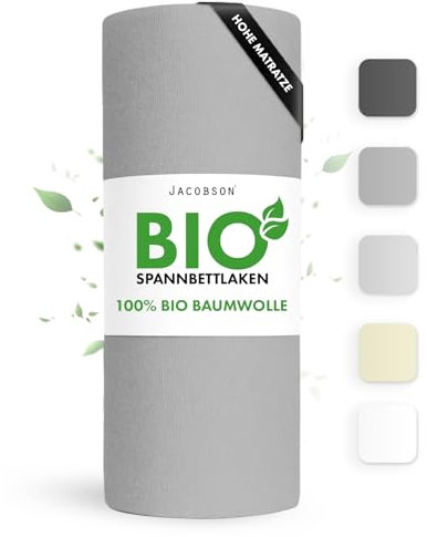 Jacobson Bio Spannbettlaken BOXSPRING 180x200cm Baumwolle Spannbettlaken, GOTS zertifiziertes Bettlaken, 160g/m² Jersey Spannbetttuch (BOXSPRINGBETT 180x200, Grau)