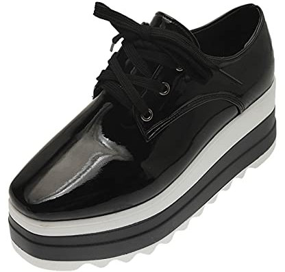 Zapatos de charol con plataforma para mujer, suela gruesa, zapatos planos de cuero para mujer, zapatos elegantes de moda, zapatos casuales, bonitos cordones, cómodos, zapatos de vestir informales,