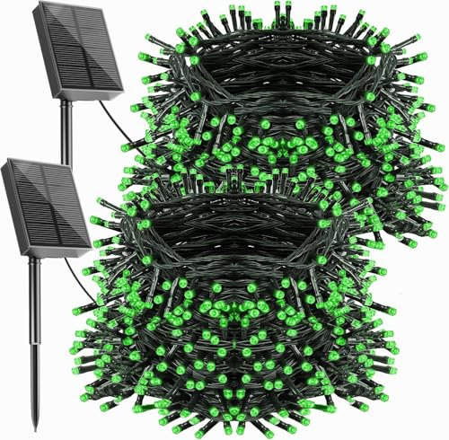 DOLUCKY 2 Stück Solar-Weihnachtslichter im Freien - 20M 200LED Solar Lichterketten im Freien wetterfest, 8 Modi Solar Lichterketten im Freien für Garten Balkon Party Hochzeit Weihnachten,Grün