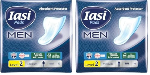 IASI MEN Medium Level 2, Escudos Absorbentes para pérdidas urinarias masculinas leves, 10 unidades (Paquete de 2)