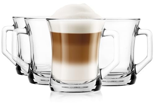 Glasmark KROSNO 1992 Bicchiere da caffè Bicchiere da caffè con manico Tazza in vetro da tè 200 ml Robusto lavabile in lavastoviglie Trasparente lucido