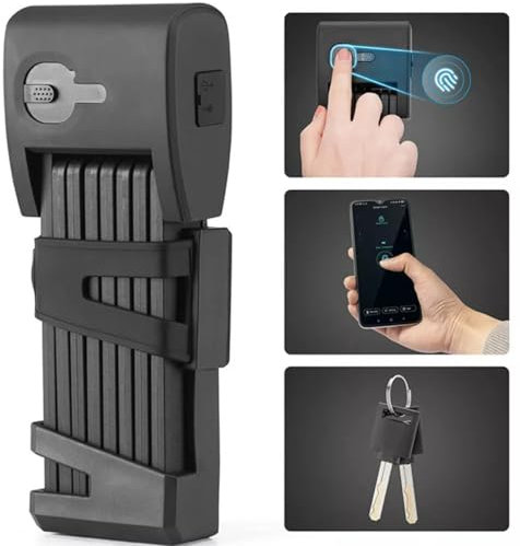 Fahrradschloss Fingerabdruck, Faltschloss Fahrrad, Elektronisches Kabelschloss, Smartes Klappbares Fahrradschloss, Bluetooth-Entriegelung per App, Wasserdicht, Legierter Stahl, USB aufladbar