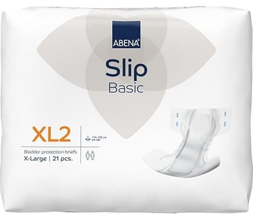 ABENA Slip Basic XL2 | Pack of 21 | Incontinence Pads Women & Men with an Absorbency of 3300ML | Fast Absorbing Adult Nappies with a Odour Control System. ABENA Incontinence Pads Hip Size 110-170cm.