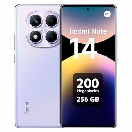 Xiaomi Redmi Note 14 Pro - Smartphone de 8+256GB, Pantalla de 6.67 AMOLED FHD+ 120Hz, MediaTek Helio G100-Ultra, cámara de 200MP, TurboCharge 45W, 5500 mAh, Cargador no Incluido, Morado (Versión ES)