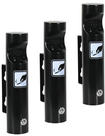 AIZYR Cenicero De Pared De 3 Piezas Cenicero De Pared para Exteriores Papelera De Acero Inoxidable Papelera Colgante para Oficinas, Patios, Hoteles, Pubs Y Clubes,Negro