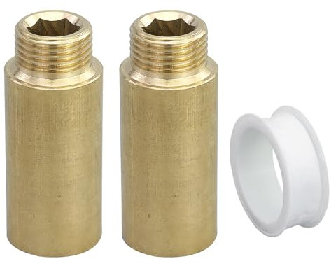 2 Pezzi Prolunga 1/2 Pollice Ottone con Nastro Arresto acqua,Estensione Massiccio,Raccordo Prolunga Collegamento Filettatura Ottone,Prolunga rubinetto,per Acqua Potabile