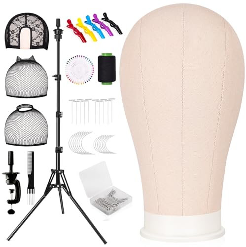 Fernlandia 160cm Perückenständer mit 56cm Perückenkopf, Leinwand Perücke Kopf Stand mit Mannequin Kopf für Perücken Manikin Kopf Block Set für Perücken Making Display
