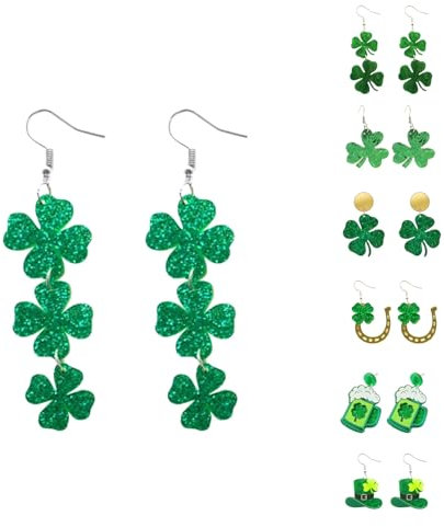 Jkyknowo St.Patrick'S Day Earrings,Ohrringe Damen Kleeblatt,Grüne Kleeblatt Hänger Ohrringe für Damen Viel Glück Schmuck,St Patricks Day Accessoires Manuelle Schmuck Irland Geschenk Ohrringe (E)