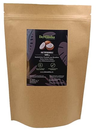 Premium Poudre de charbon actif 400 g - 100% végétal issu de coques de noix de coco brésiliennes