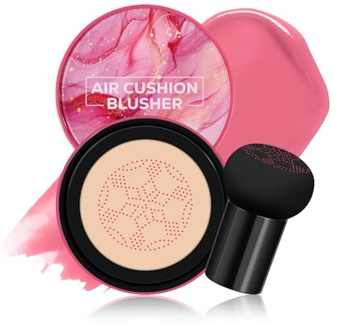 KYDA Air Cushion Blush, Mushroom Air Cushion Blusher, Natural Glow Liquid Blusher für Wangen und Augen, aufbaubare matte Deckkraft, leicht verblendbar, seidiges Creme Blush Makeup, 01 Sweet Pink