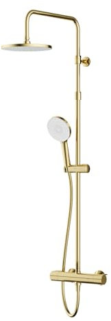 AM.PM X-Joy - Duschsystem mit Thermostat Gold, Duscharmatur Komplettset mit Regendusche 22 cm, Duschset mit Armatur, Handbrause 3 Strahlarten, Brauseset