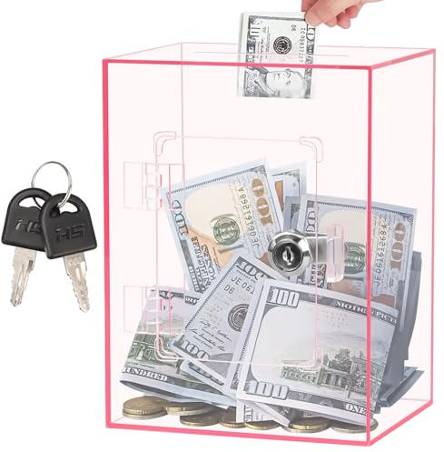 Yallmie Spardose Transparent, 15x12x20cm Spendenbox Abschließbar Acryl Spendenbox mit Schloss Spardose aus Acryl für Erwachsene und Kinder Spendenbox für Abstimmungen Gewinnspiele