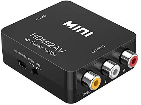 HDMI auf RCA Adapter, HDMI zu AV Konverter CVBS mit USB Stromkabel, Mini 1080P Composite Cinch Video Audio Konverter, Unterstützt PAL/NTSC, Kompatibel mit PC Laptop Xbox PS4 PS3 TV Kamera DVD, 5V 5A