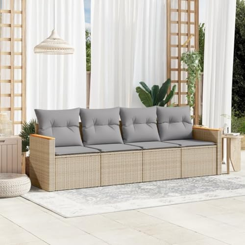 Teenpull 4-TLG. Garten-Sofagarnitur, Poly Rattan Beigemischung, Lounge-Set mit Kissen, UV-beständig, wetterfest, für Terrasse, Balkon, Außenbereich