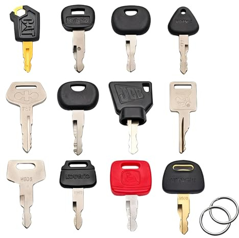 12 Pcs Ignition Starter Switch Keys Universal Heavy Equipment Master Key | Metal for Plant Excavator Dumper Digger Tractor Forklift Construction Machine Replacement Switches