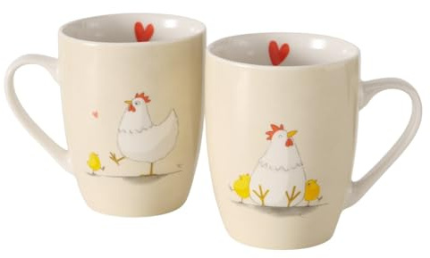 2 STK Kaffeetassen Hühner b919 Küken 330ml Keramik Bauernhof Hühnchen Chicken Huhn Osterdeko Tassen Herz Ostern Tassen Becher Geschenk Kaffeepott Teepott Kaffeebecher