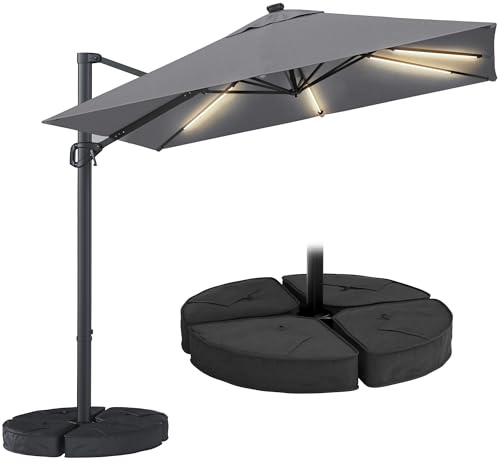 HOMRELEXA Sonnenschirm 300 x 300 cm, Aluminium Ampelschirm mit Kurbel, Gartenschirm mit Kreuzsockel, 360° Rotation, UV-Schutz, für Terrasse, Balkon