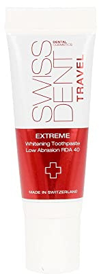 SWISSDENT EXTREME ZAHNCREME, 10 ml Reisegröße Whitening Zahnpasta, hilft speziell bei Verfärbungen durch Rotwein, Kaffee und Rauchen, mit Koenzym Q10 & Vitamin E für gesunde & weiße Zähne
