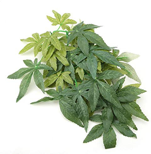 Reptiles Artificial Vine Plastic Fake Hanging Leaves Green Simulation Plant Reptile Terrarium Habitat Decor Aquarium Fish Tank Ornament with a Sucker(30cm)