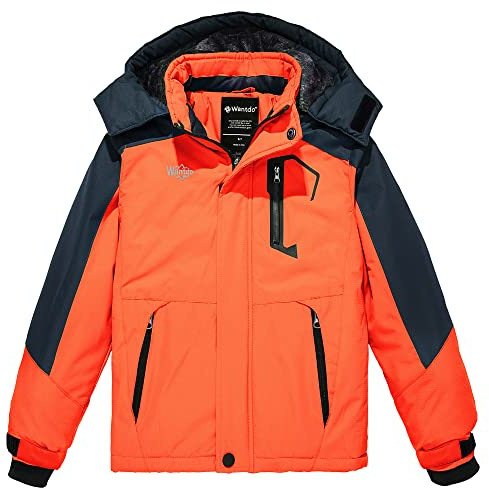 Wantdo Montagna Giacca Sci Bambino Impermeabile Giubbotto | 10000mm Impermeabile, Traspirante, Antivento, Fodera in pile, Cappuccio rimovibile, 3 Tasche con zip, Snowboard,Sci & Outdoor