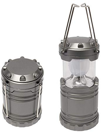 PROMO SHOP Lampara LED Camping Plegable con 2 Colgadores - Color Plateado Mate · Funciona con Pilas · Potente y Brillante Farol LED Ideal para Aventuras, Acampadas, Pesca, Senderismo, etc