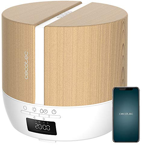 Cecotec PureAroma 550 Connected White Woody. Capacidad 500ml, Pantalla LED, Altavoz, Control por Bluetooth, App, Temporizador 12h, 3 Modos de funcionamiento, Cobertura 30m2