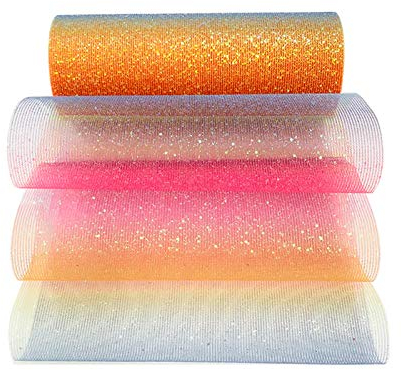 Hileyu Regenbogen Glitter Tüll Rollen 6 Zoll x 10 Yards Stoff Tüll Spule Funkelnde Tüll Band Rolle Pailletten Stoff Rolle für Braut Bogen Rock Geschenkverpackung Hochzeitsfeier Dekoration Regenbogen