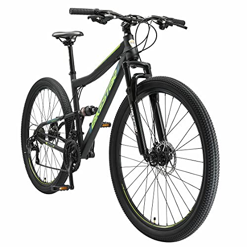 BIKESTAR Fully Mountainbike Shimano 21 Gang Schaltung, Scheibenbremse 29 Zoll Reifen | 19 Zoll Rahmen MTB Vollgefedert | Schwarz