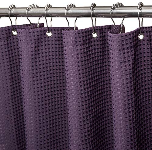 VANZAVANZU Rideau de Douche Motif Gaufre avec Anneaux en Métal Imperméable Anti-Moisissures Polyester Tissu Rideau Salle de Bain Lourd pour Baignoire Cabine de Douche - 92x182CM (Violet)