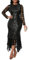 IWFEV Pailletten bodenlangen hohlen asymmetrischen Damen Maxikleid Spitzenkleid Party Abendkleid, Schwarz, Medium