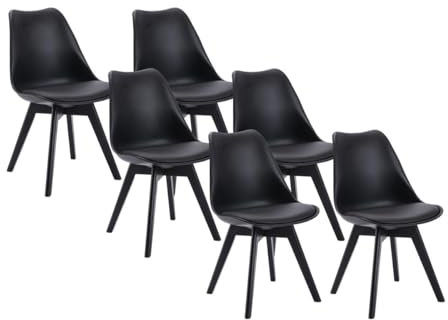 Vente-unique - Lot de 6 chaises Jody - Polypropylène et Hêtre - Noir et Pieds Noir - Salle à Manger - Scandinave