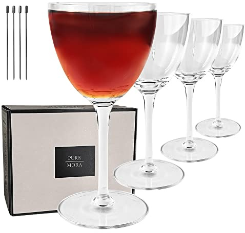 MORA Pure Nick and Nora Glasses, Set of 4-6oz - Smaller Cocktail Glass for Bijou, Old Pal, Aperitifs, Negroni, Vermouth, Wine, etc. Hand Blown Premium Crystal - Classic Bartender Mixology Glassware
