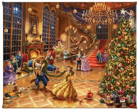 Thomas Kinkade Disney Die Schöne und das Biest (Die Schöne und das Biest Weihnachtsfeier, 20,3 x 25,4 cm)