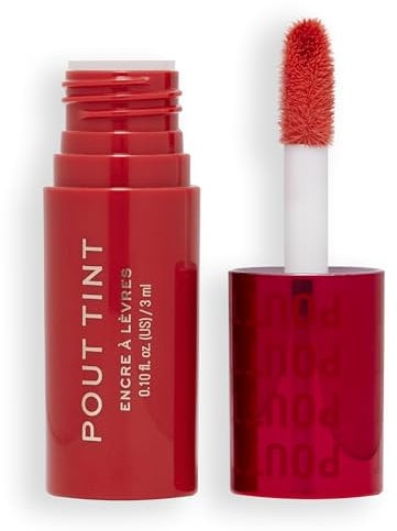 Makeup Revolution, Tinte Labial Pout, Tinte Labial Ligero, Color Construible, Fórmula Hidratante con Acabado de Brillo a Mancha, Sweetie Coral, 3ml