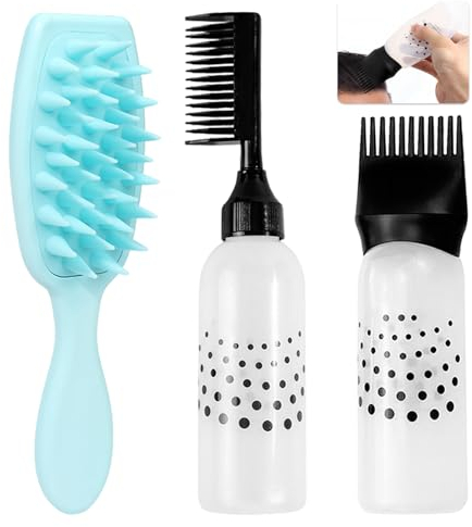 EACHPT Aplicador Aceite pelo,pack de 3 botes Aplicadores para Cabello,Aplicador de aceite capilar con escala graduada,Con cepillo para champú,Botella aplicadora de peine para raíces