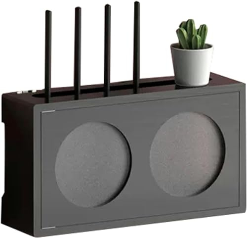 YAZGAN Aufbewahrungsbox für WLAN-Router aus Holz, wandmontiertes Organizer-Rack mit mattierter Acryltür für TV-Schrank, Medienkonsole, DVD, Set-Top-Box, Telefon, Fernbedienung, Wanddekoration, Schwarz