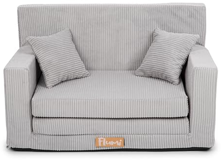 Flumi Personalisierte Kindercouch Kinder Sessel Sofa Schlafsofa jugendzimmer mit Gravur KINDERNAME Spielsofa für Kinderzimmer Schlafsessel Bettfunktion Kindermöbel 92x40x60 (Grauer Kord)
