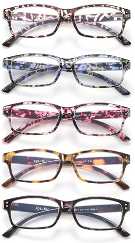 JOLISU Lesebrille für Damen und Herren – 5er-Pack stilvolle Damen-Lesebrillen für den Computer mit Federscharnier – Blaulichtfilterbrille gegen Augenbelastung 3.0