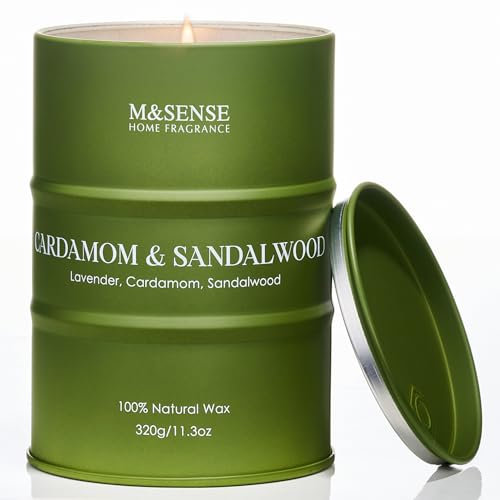 M&SENSE Kardamom Sandelholz Duftkerzen mit Sojawachs sauber brennende Kerzen 320 g 70 Stunden lang anhaltend Entspannende Aromatherapiekerzen Geschenkskerzen für Männer