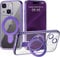 for iPhone 14 Case with Magnetic Stand,[Compatible with MagSafe] Plating Metallic Glossy Full Protection Soft Clear Case for iPhone 14 (Purple)