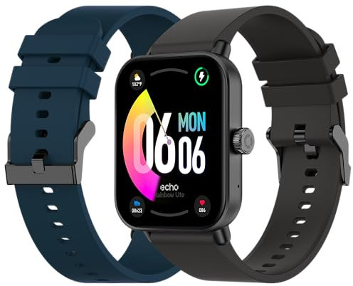 ECHO Rainbow Lite - Montre Connectée Homme 1.83'' Gris Métal - Appel Bluetooth/sans Fil & Capteurs Santé - Modes Sport avec Coaching - 2 Bracelets Gomme - Légère & étanche - Android/iOS
