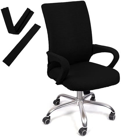 Nicola Stretch Office Chair Covers, Computer Desk Chair cover, Removable Washable Chair Seat Cover Protector Cover with Desk Armchair Slipcover (black)