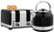 HOMCOM Kettle and Toaster Set, 1.7L 3000W Cordless Fast Boil Kettle, Stainless Steel 4 Slice Toaster Kitchen Set with 7 Level Browning Controls, Defrost, Reheat and Crumb Tray, Black