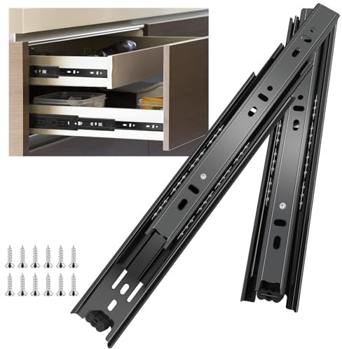 Schubladenschienen, 50cm, 4 Paar (8 Stück), Vollauszug, 3-fach gefaltet, rollenauszug schubladenauszüge, seitliche Montage, schubkastenauszug, 45,4 kg Kapazität, schwarze, 20inch