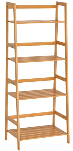 HOMCOM Bücherregal Standregal mit 4 Ebenen Aufbewahrungsregal aus Bambus Büroregal für Wohnzimmer, Schlafzimmer, Büro, Natur