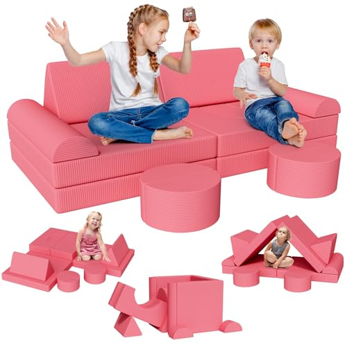 Clevich Spielsofa für Kinder,Kindersofa Bausteine,Oeko-TEX100 Zertifiziert | 15-Teiliges Modulare Kinderspielcouch, Kindersofa ausklappbar, für Kuschelecke im Kinderzimmer, Kuschel-Cord