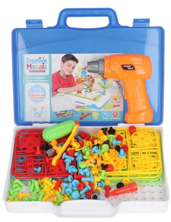 Educational Drill Screwdriver Tool Puzzle Building Toys Kit Mosaic Set Kids Battery-Powered Safe Playing