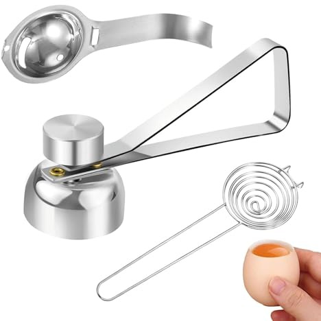 3 Stück Eiertrenner Set, Eiersollbruchstellenverursacher Und Eierköpfer, Eigelbtrenner Edelstahl Mit Hängendem Ohr-Design Für Einfache Aufbewahrung, Ideal Für Küche Und Backen